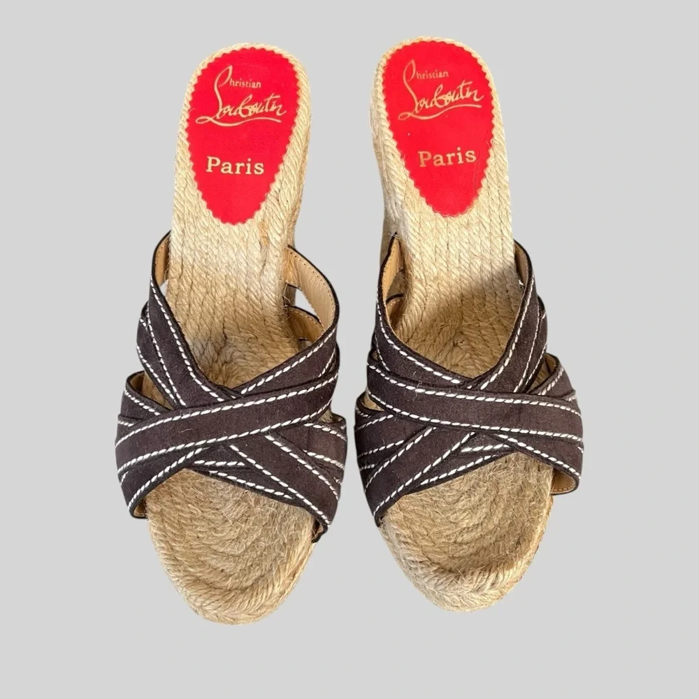 Christian Louboutin Dark Brown Espadrille Wedges